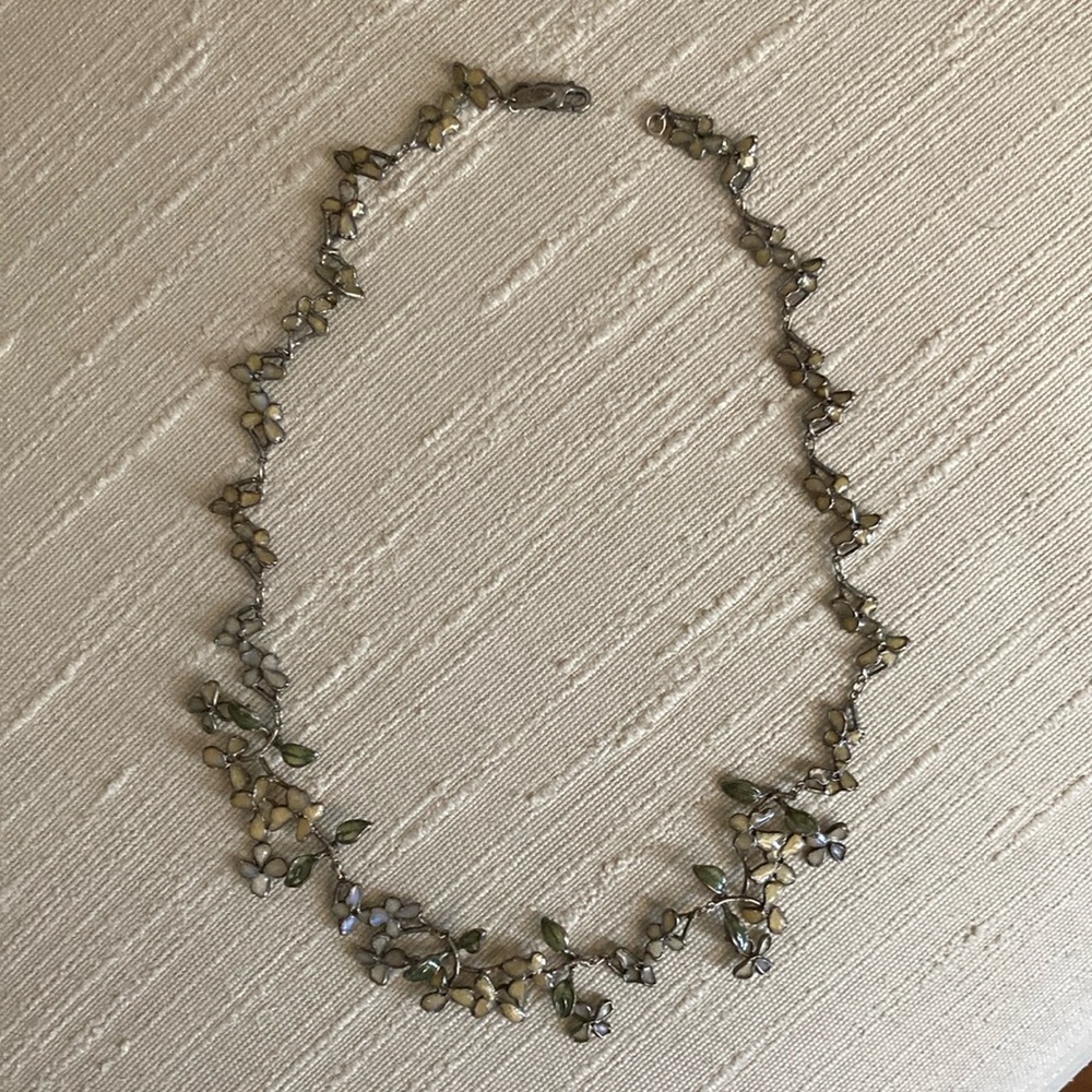 Antique Floral Design Silver and Enamel Necklace